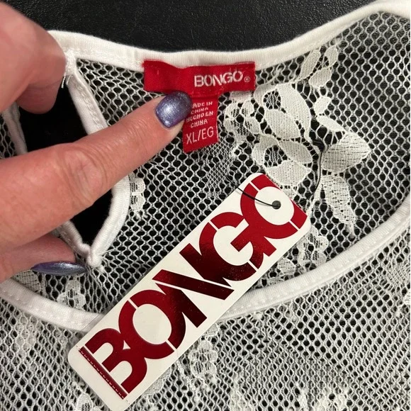 NWT Y2K Bongo Womens White‎ Lace Overlay Sheer Tank Top Juniors XL New - Picture 5 of 6